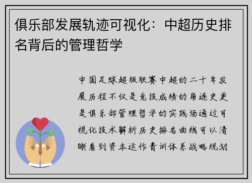俱乐部发展轨迹可视化：中超历史排名背后的管理哲学