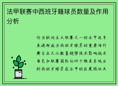 法甲联赛中西班牙籍球员数量及作用分析
