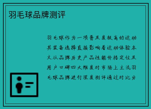 羽毛球品牌测评