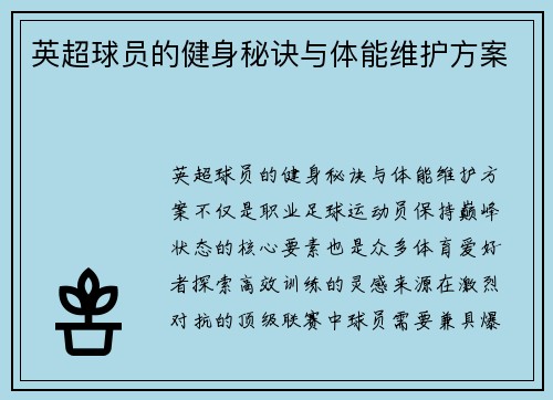 英超球员的健身秘诀与体能维护方案